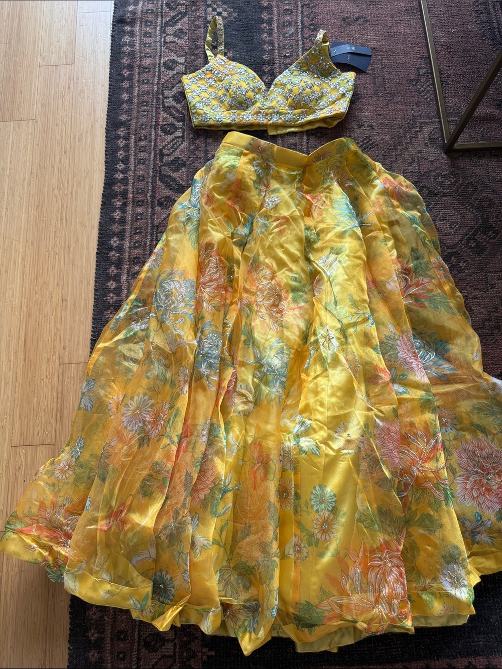 Yellow Multicolor Floral Printed Lehenga